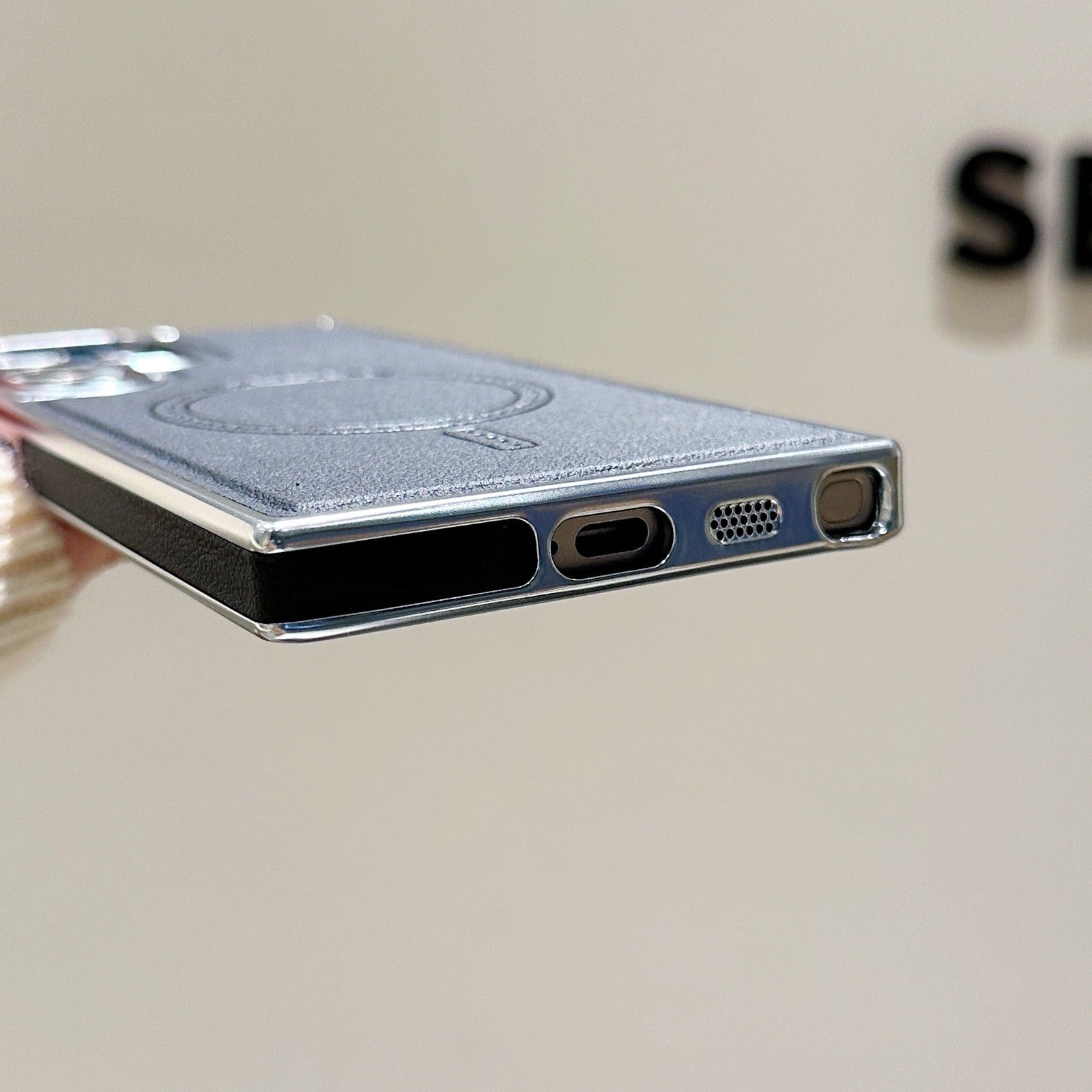 LuxSkin Shield – Electroplated Faux Leather Case for Galaxy S