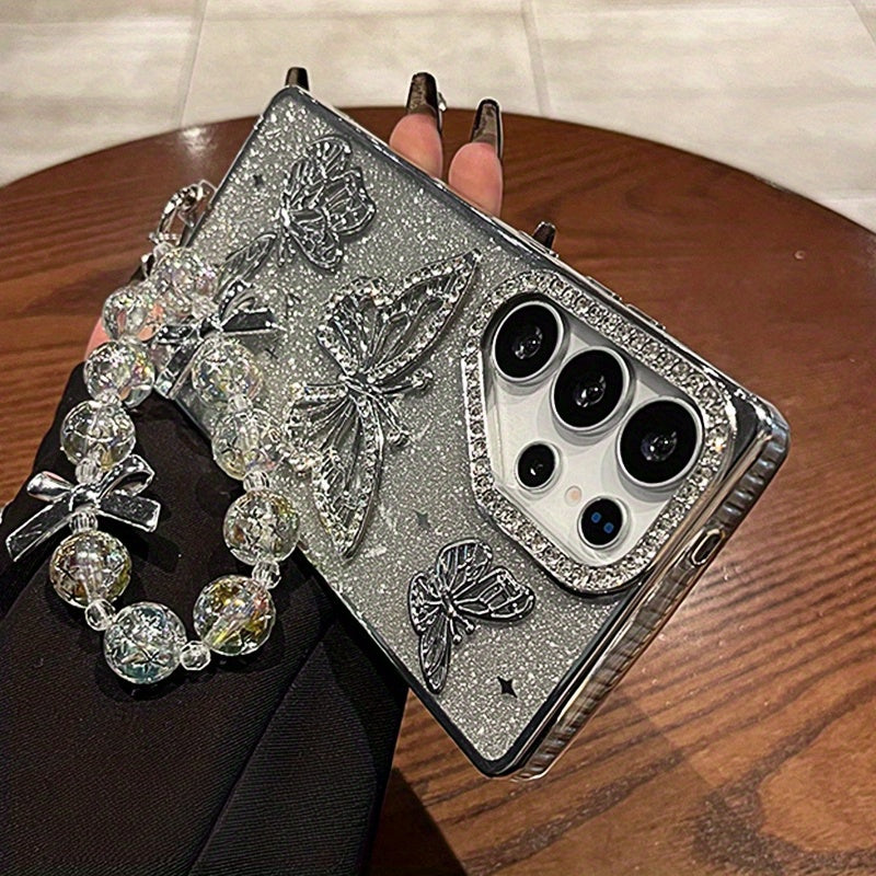 GlamCharm Case – Butterfly Rhinestone Hand Chain Cover for Galaxy S Series