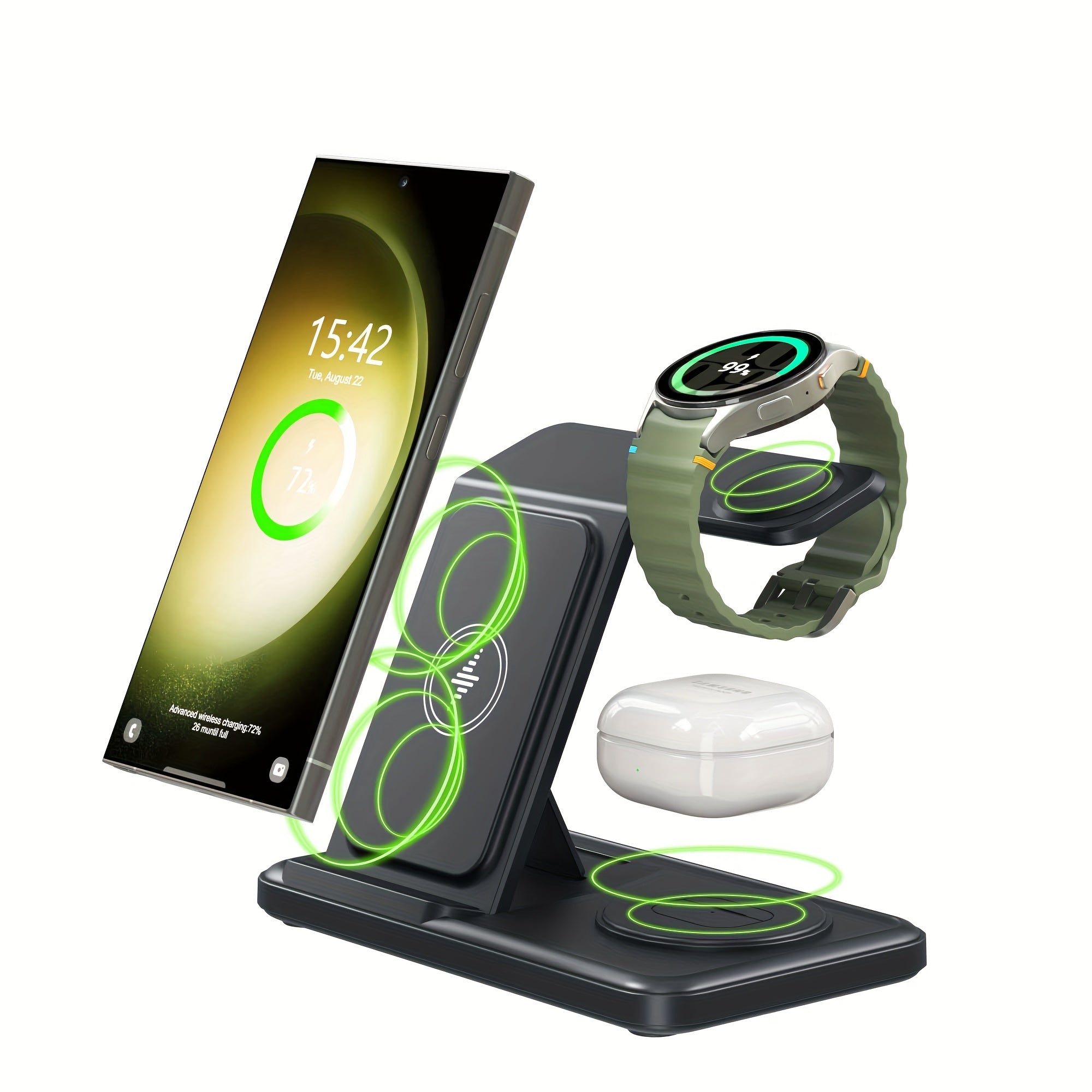 FlexCharge Station – 3-in-1 Foldable Wireless Charging Dock for Samsung Devices