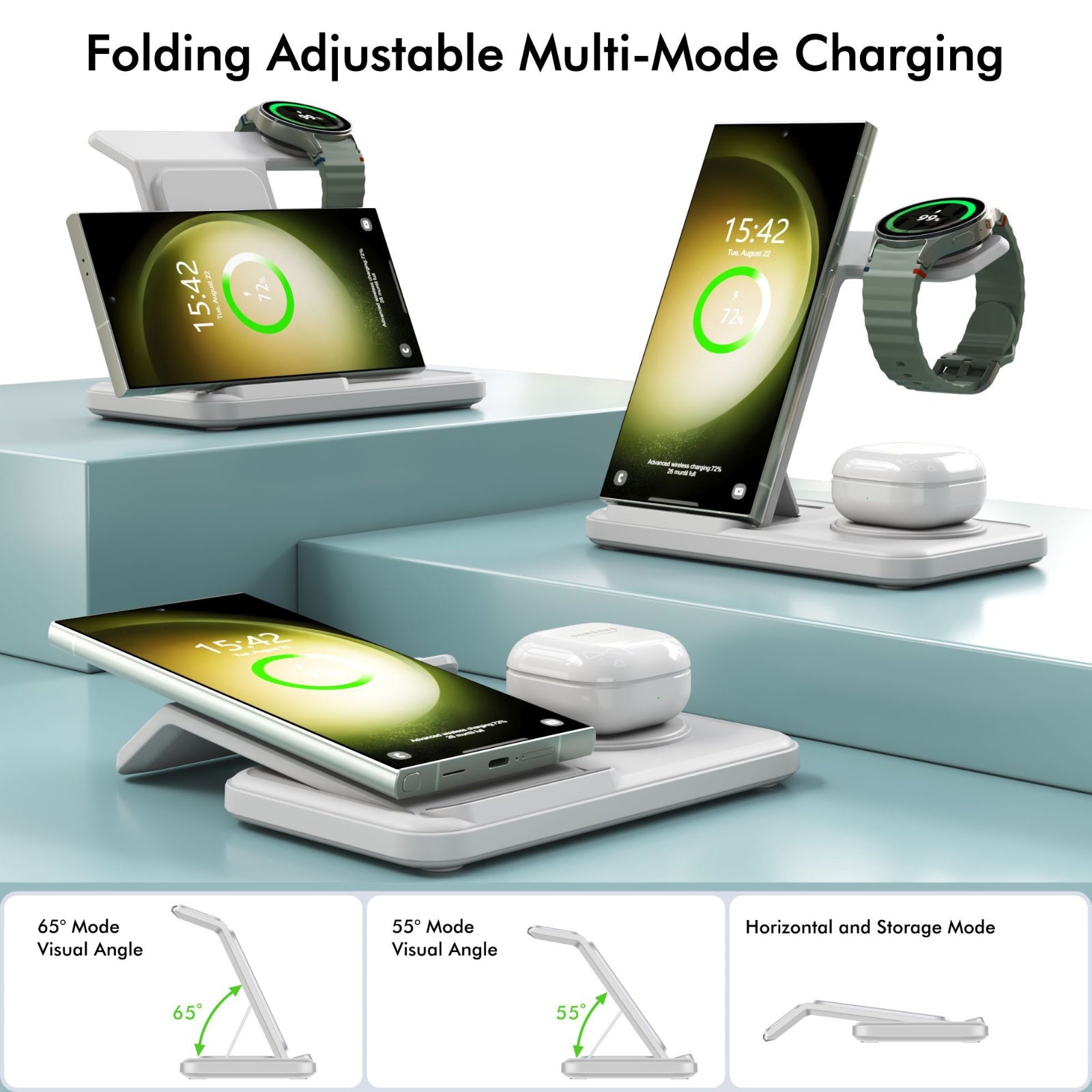 FlexCharge Station – 3-in-1 Foldable Wireless Charging Dock for Samsung Devices
