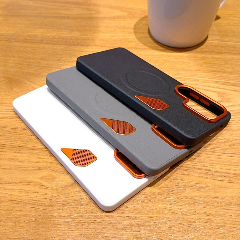 Samsung Galaxy S26 Ultra MagSafe Case – Orange Metal Lens Frame Cover