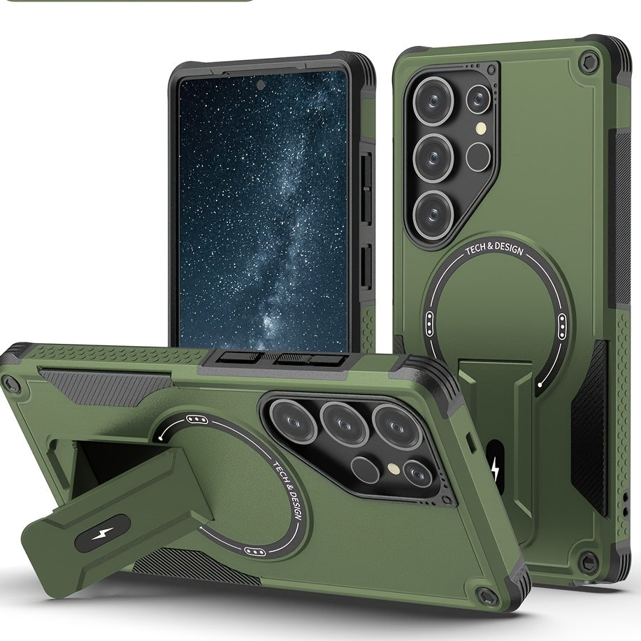 Samsung Galaxy S25 Magsafe Carbon Fiber Case with Built-In Stand