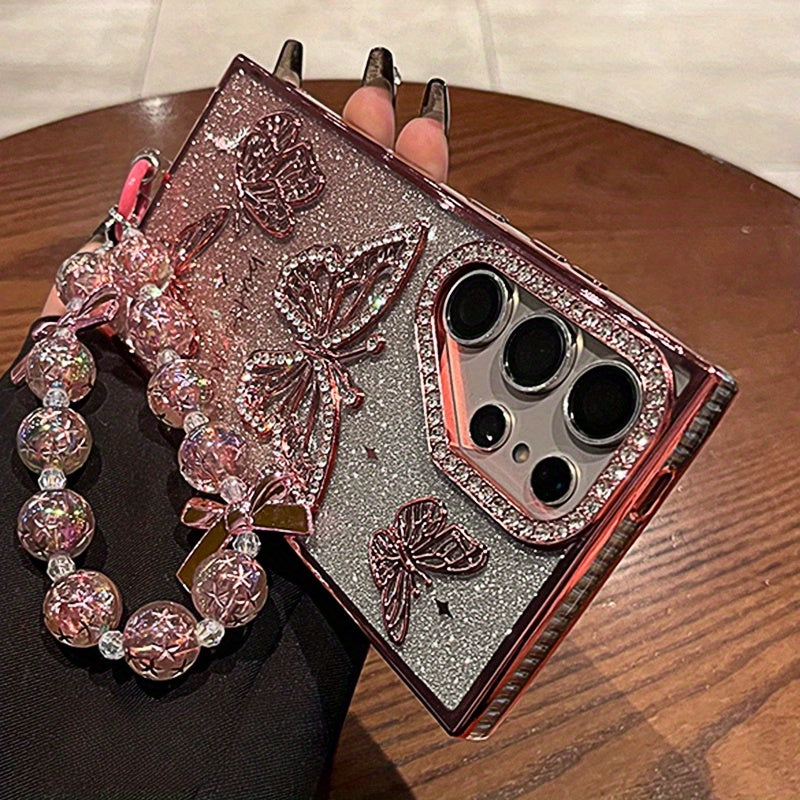 GlamCharm Case – Butterfly Rhinestone Hand Chain Cover for Galaxy S Series