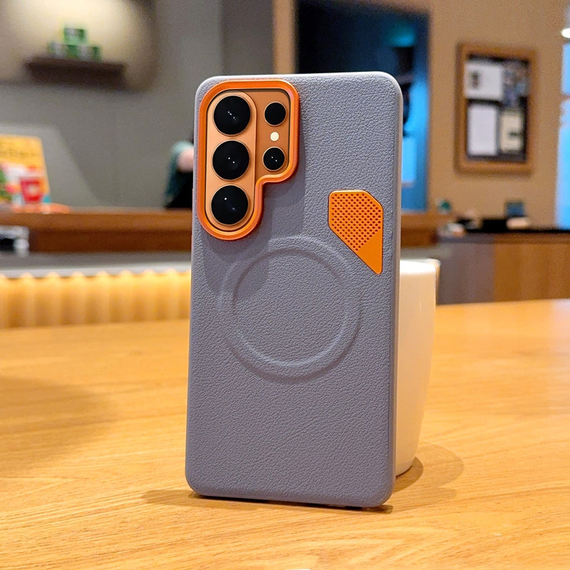 Samsung Galaxy S26 Ultra MagSafe Case – Orange Metal Lens Frame Cover