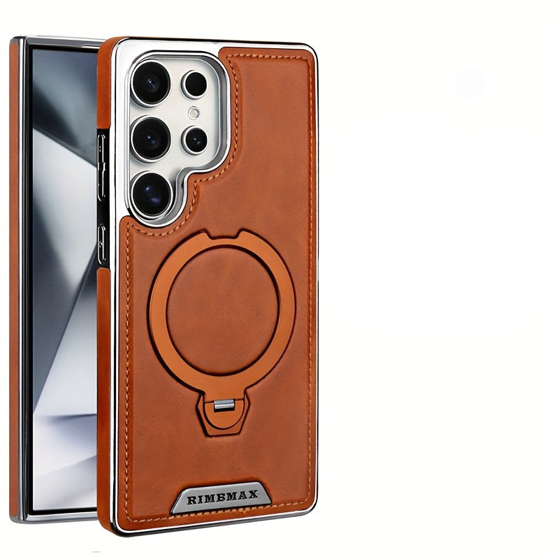 Samsung Galaxy S26 Ultra Leather Case – 360° Rotating Metal Stand Cover