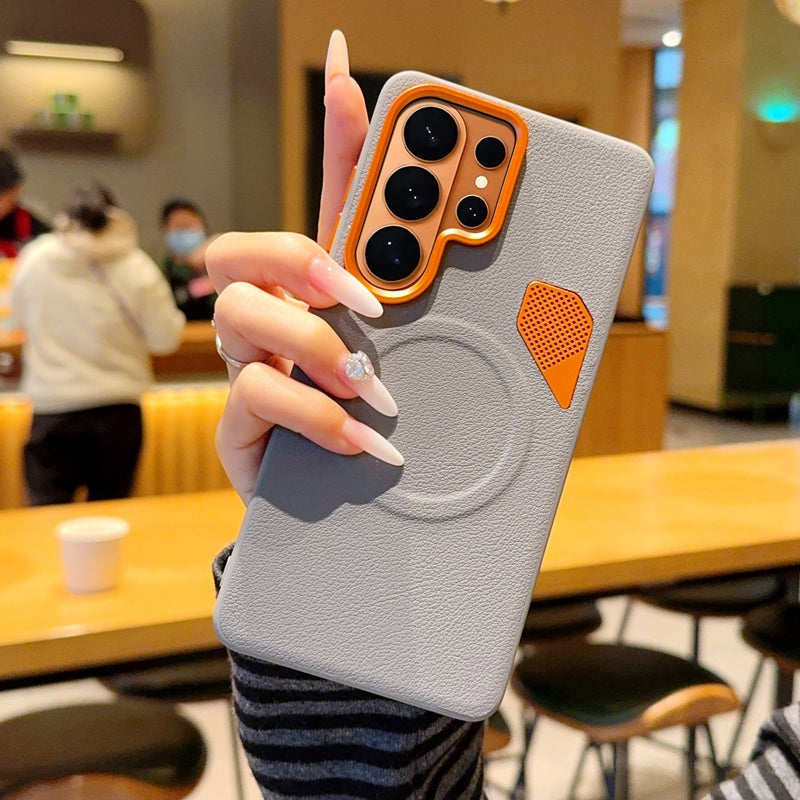 Samsung Galaxy S26 Ultra MagSafe Case – Orange Metal Lens Frame Cover