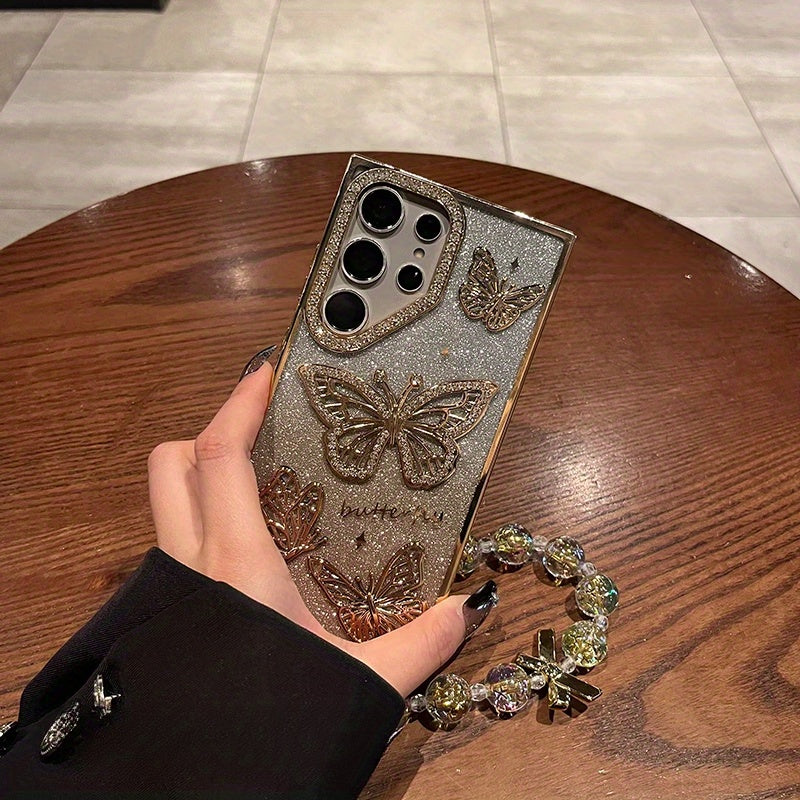 GlamCharm Case – Butterfly Rhinestone Hand Chain Cover for Galaxy S Series