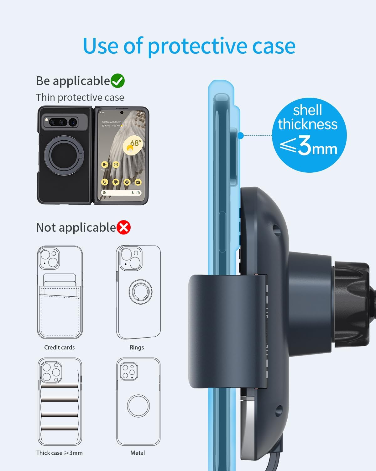 Fast Wireless Car Holder for Pixel Fold and Z Fold Series