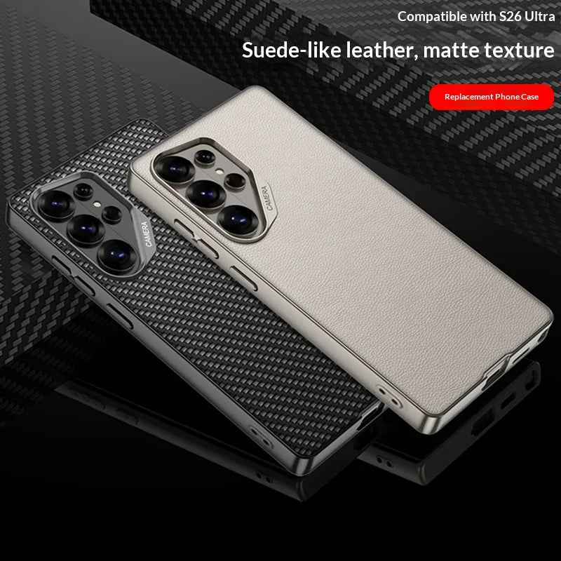 Samsung Galaxy S26 Ultra Leather Case – Plated Camera Frame Cover