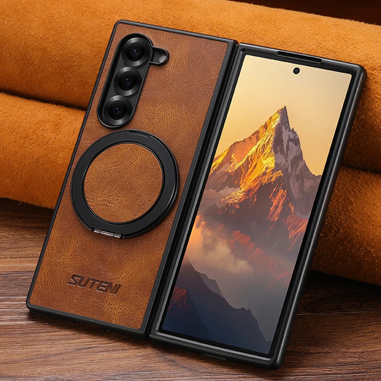 ZFold MagRing – Magnetic Leather Case with Stand & Grip Ring