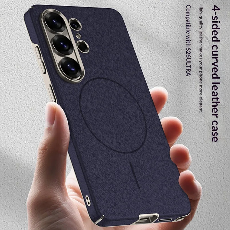Samsung Galaxy S26 Ultra MagSafe Leather Case – Plated Lens Frame Cover