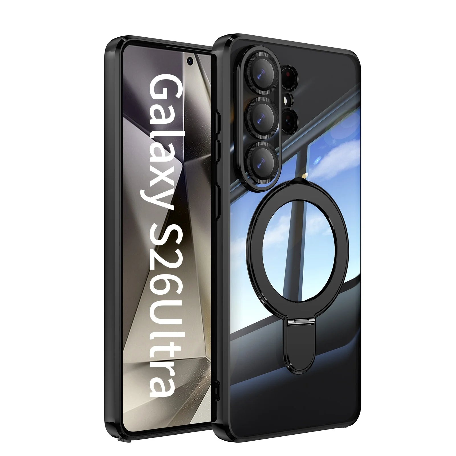 Samsung Galaxy S26 Ultra MagSafe Clear Case – Plated Ring Stand Cover