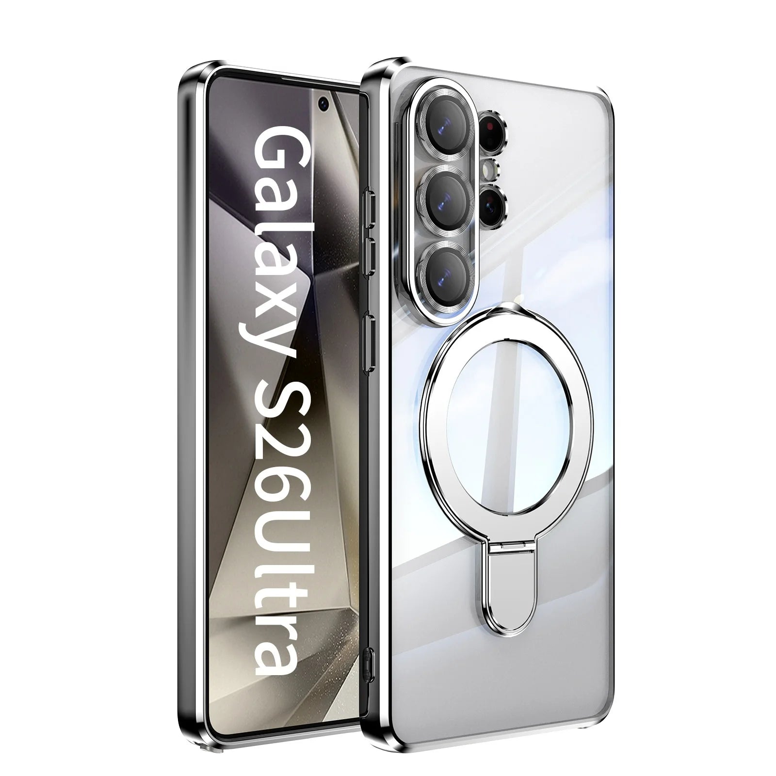 Samsung Galaxy S26 Ultra MagSafe Clear Case – Plated Ring Stand Cover