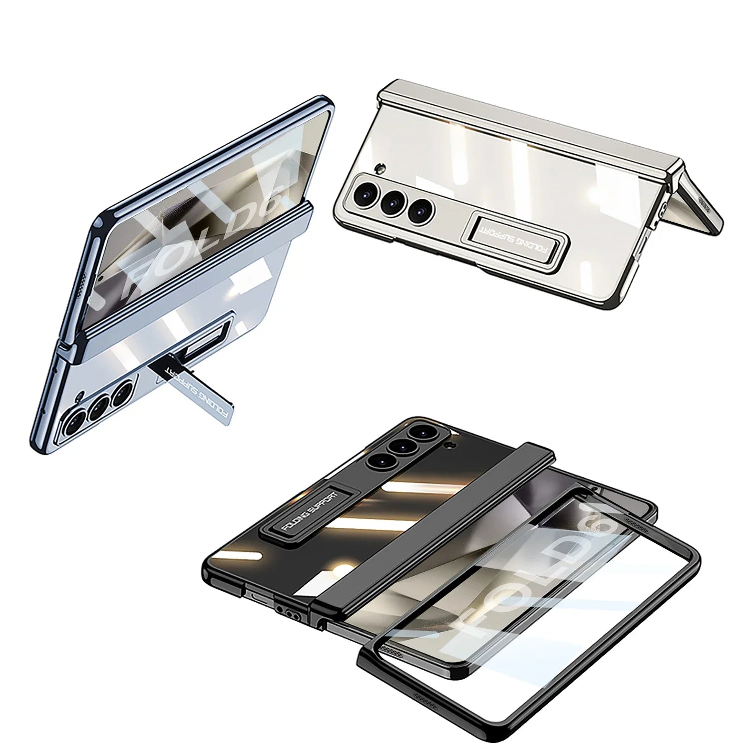 Transparent Case with Hinge Protection and Bracket for Samsung Z Fold 6