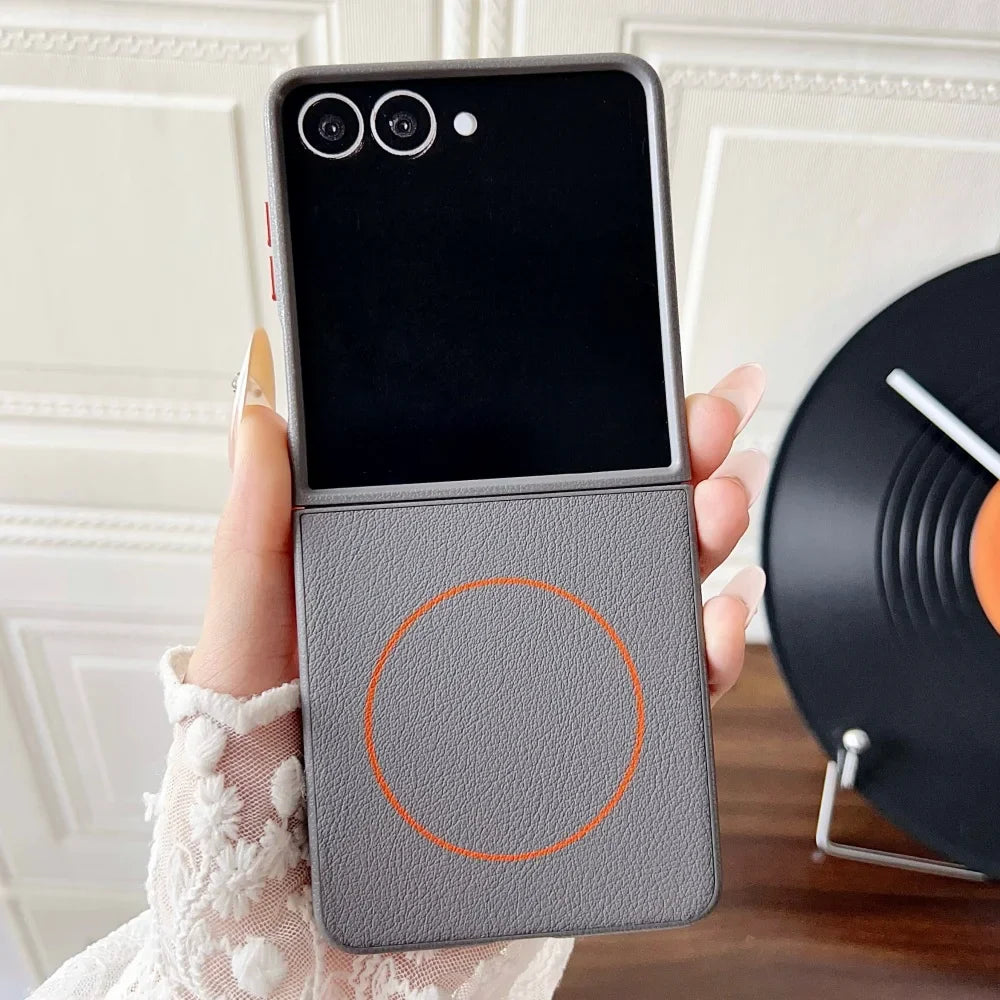 Elegant Leather MagSafe Case for Galaxy Z Flip 5/6/7
