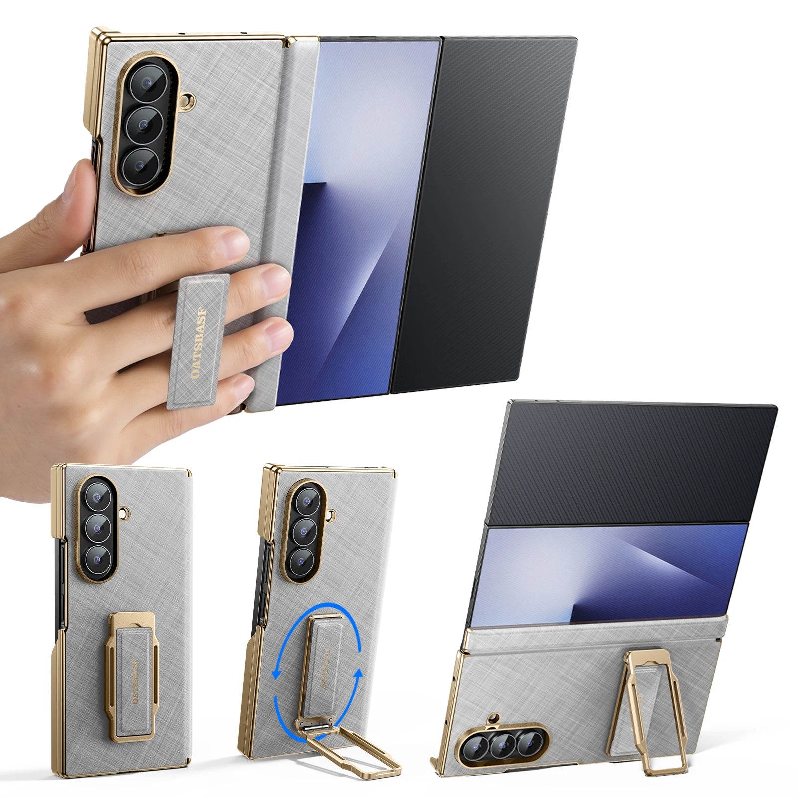 Samsung Galaxy Z TriFold Leather Case with Rotating Stand – Slim Cover
