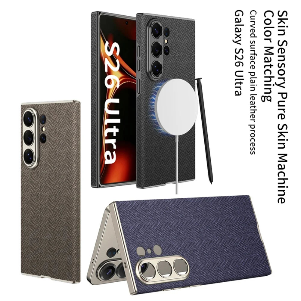 Samsung Galaxy S26 Ultra MagSafe Leather Case – Matte Curved Armor Cover - Odin case