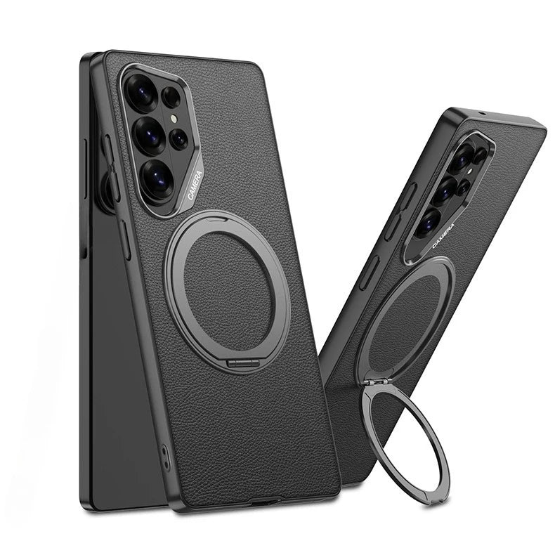 Samsung Galaxy S26 Ultra MagSafe Leather Case - Rotating Stand Back Cover - Odin case