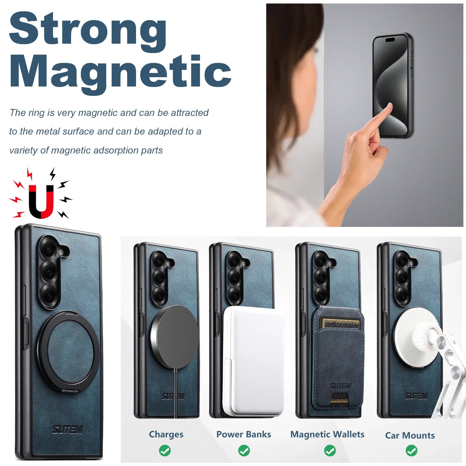 ZFold MagRing – Magnetic Leather Case with Stand & Grip Ring