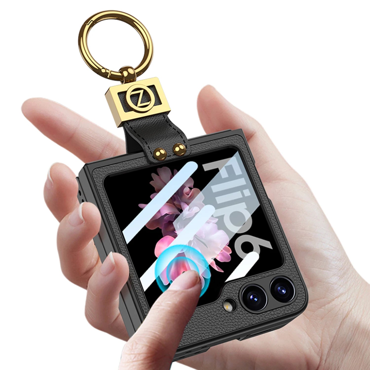 Leather Ring Bracket Case with Mirror for Samsung Galaxy Z Flip 6