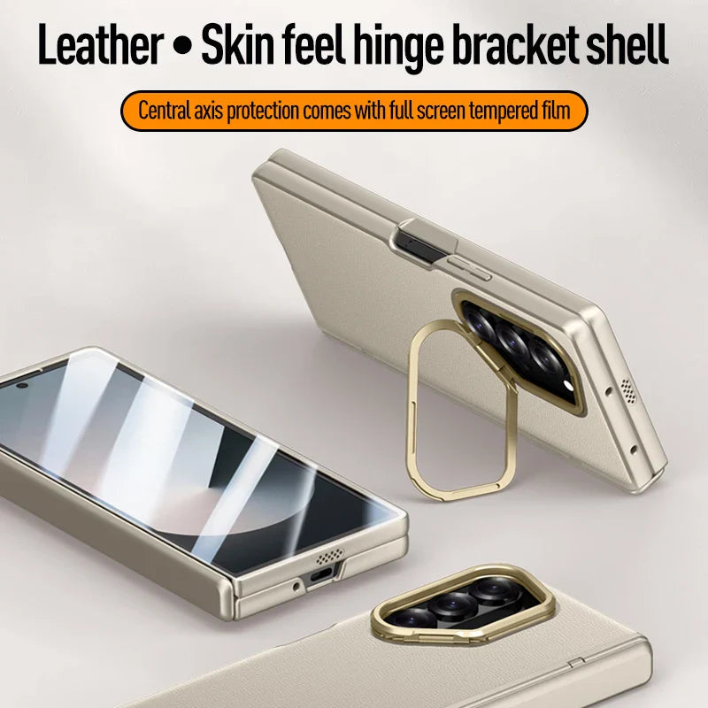Luxury Leather with Bracket and Screen Protector Case for Samsung Z Fold 6