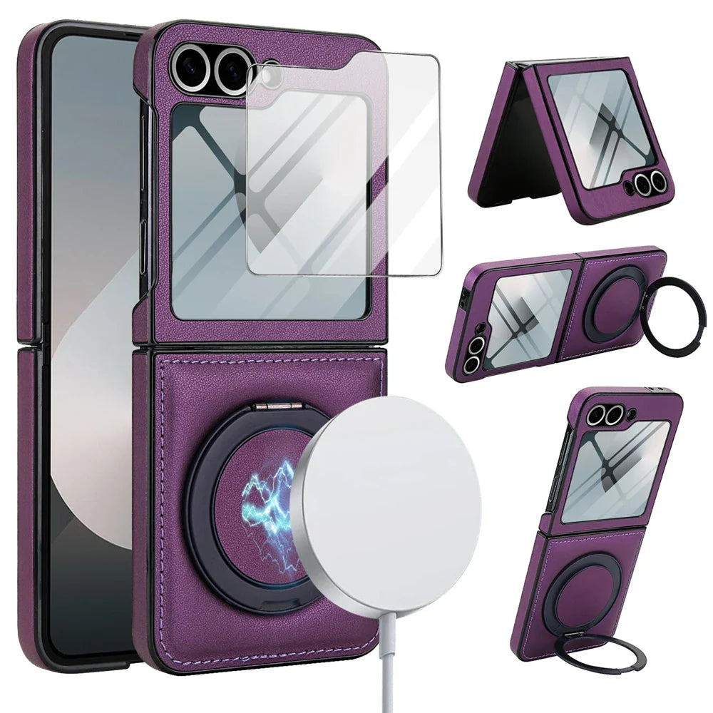 MagSafe Leather Ring Case with Screen Protector for Z Flip Series