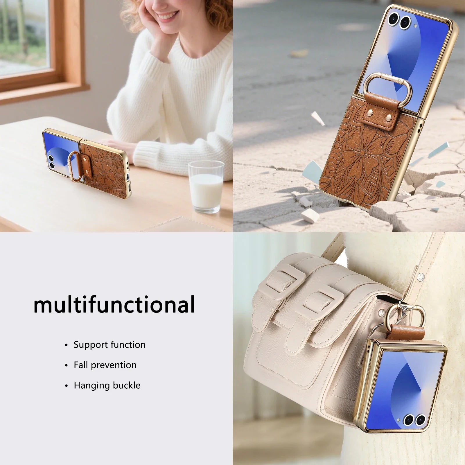 Samsung Galaxy Z Flip 8 Leather Floral Ring Holder Case