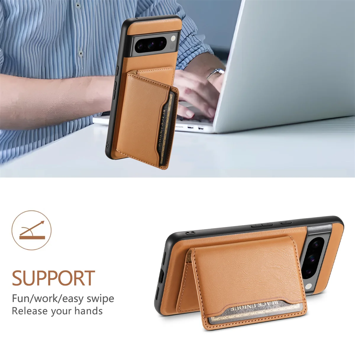 2 in 1 Premium Leather Wallet Case For Google Pixel Series