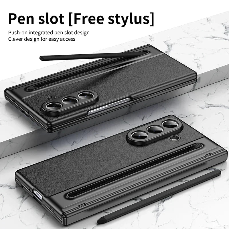 Slim Leather Stylus Shield Case with Screen Protection for Samsung Galaxy Z Fold 8 Ultra