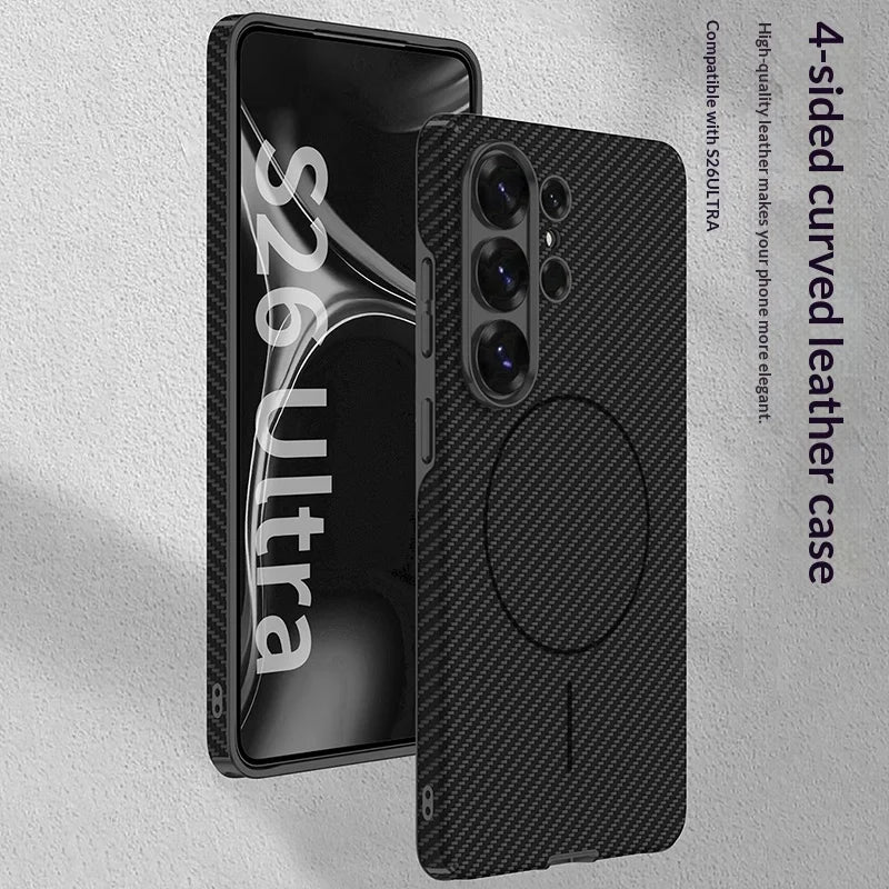 Samsung Galaxy S26 Ultra MagSafe Leather Case – Plated Lens Frame Cover
