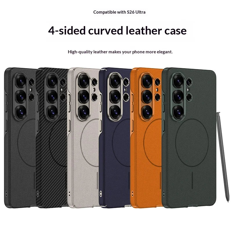 Samsung Galaxy S26 Ultra MagSafe Leather Case – Plated Lens Frame Cover