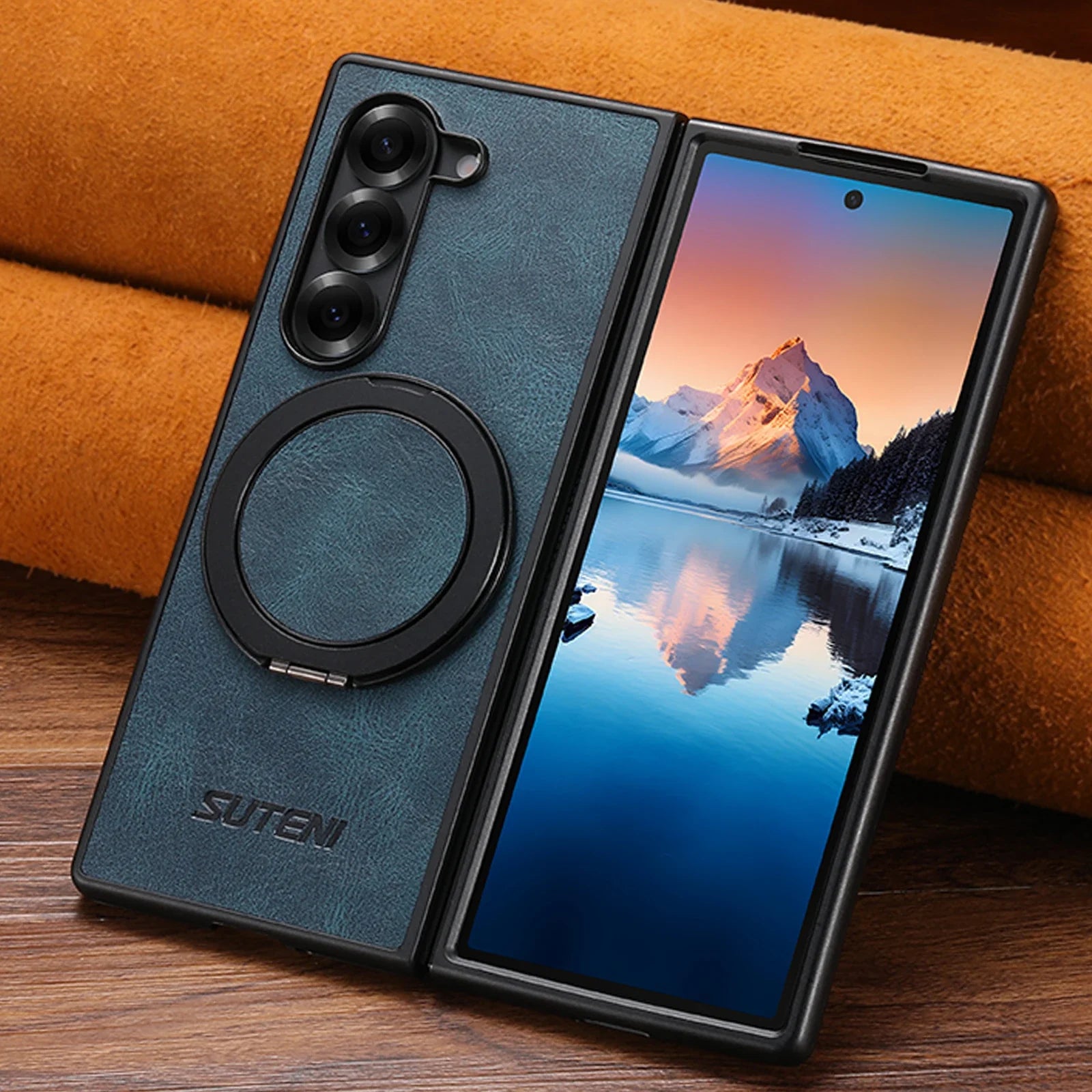 ZFold MagRing – Magnetic Leather Case with Stand & Grip Ring