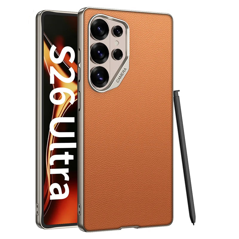 Samsung Galaxy S26 Ultra Leather Case – Plated Camera Frame Cover