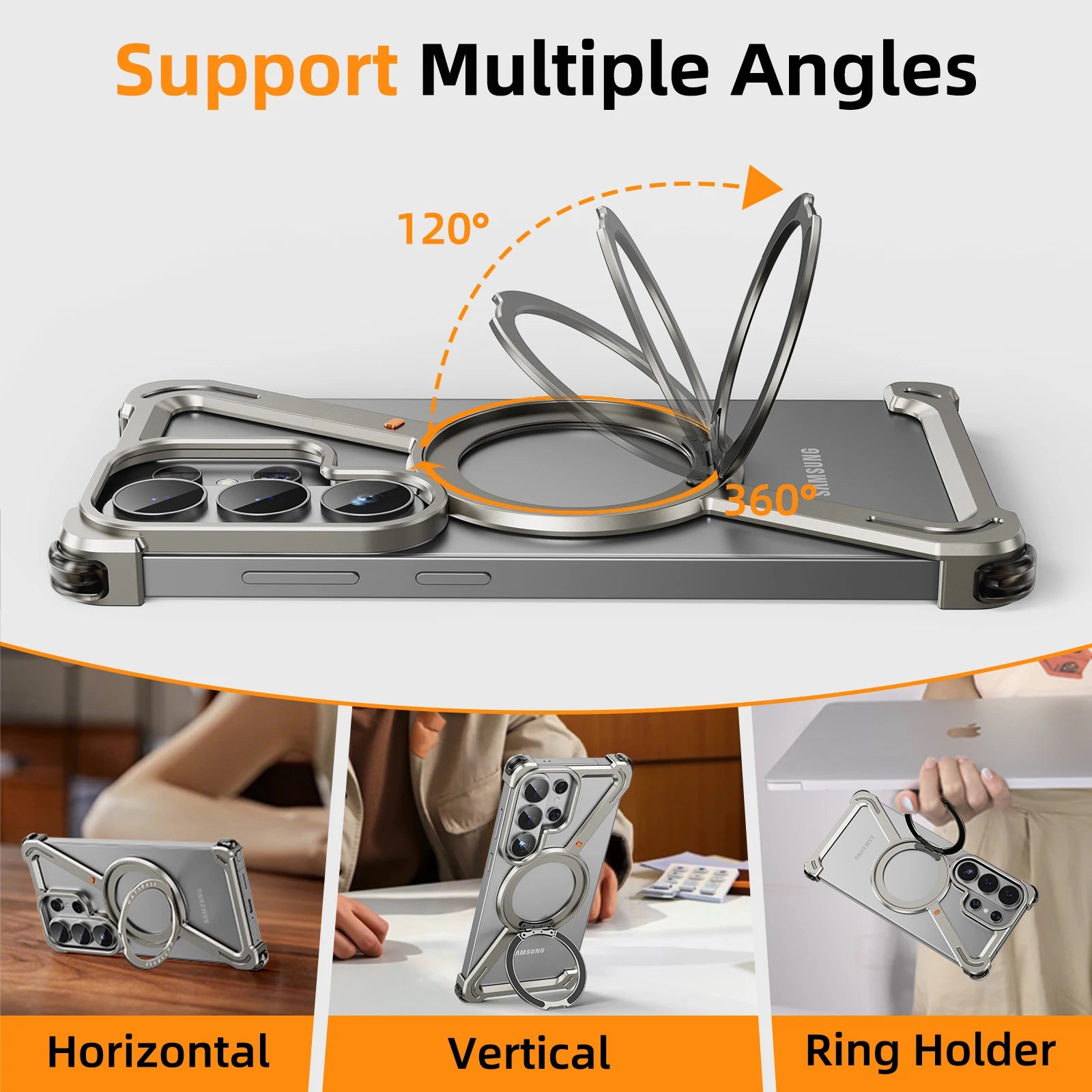 Samsung Galaxy S26 Ultra Metal MagSafe Bumper Case – 360° Rotating Stand