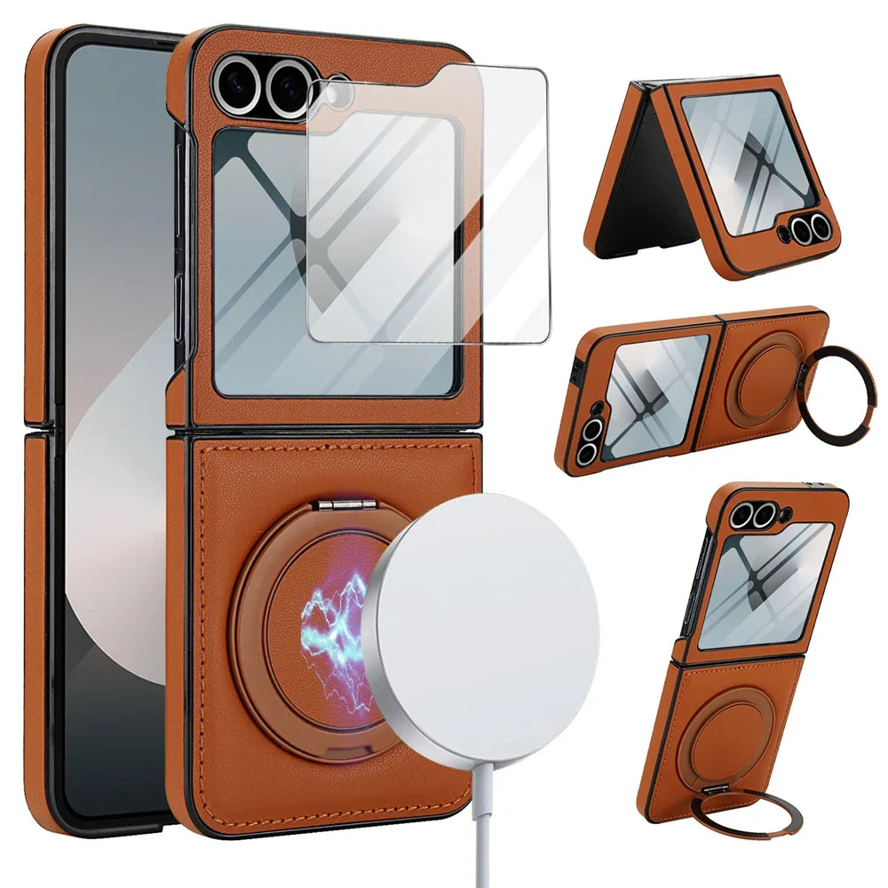 MagSafe Leather Ring Case with Screen Protector for Z Flip Series
