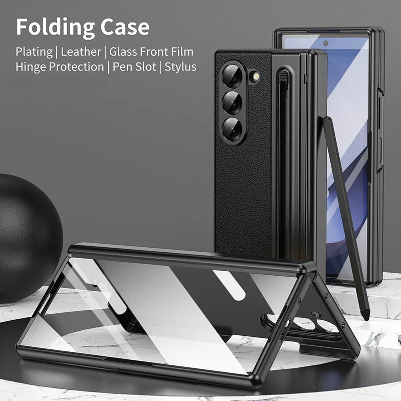 Slim Leather Stylus Shield Case with Screen Protection for Samsung Galaxy Z Fold 8 Ultra