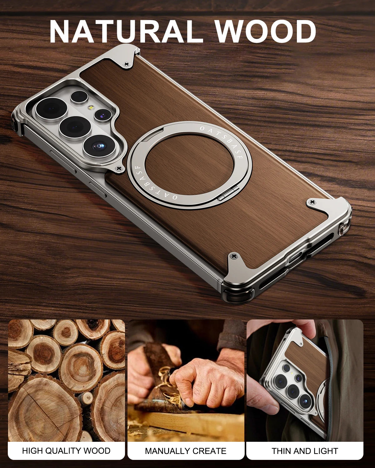Samsung Galaxy S26 Ultra MagSafe Wood Case – 360° Ring Stand Cover