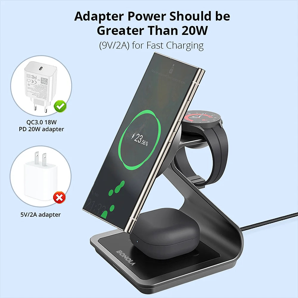 Samsung 3-in-1 Wireless Charger – Phone, Watch & Buds Fast Charging Stand