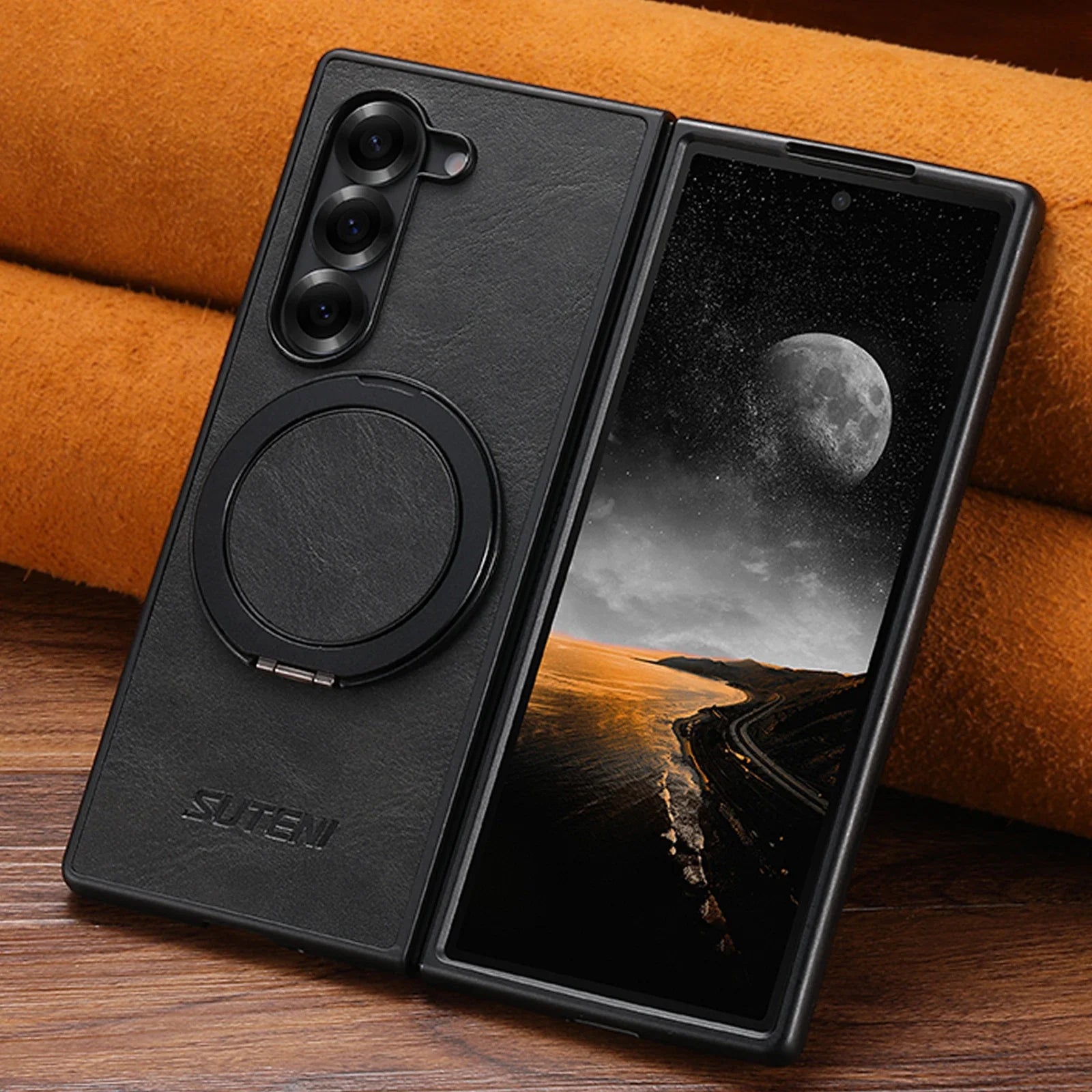 ZFold MagRing – Magnetic Leather Case with Stand & Grip Ring