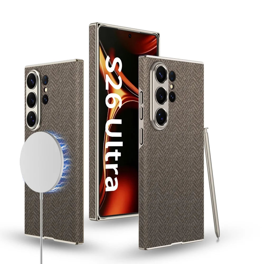 Samsung Galaxy S26 Ultra MagSafe Leather Case – Matte Curved Armor Cover - Odin case