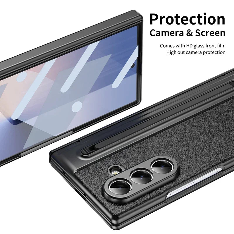 Slim Leather Stylus Shield Case with Screen Protection for Samsung Galaxy Z Fold 8 Ultra