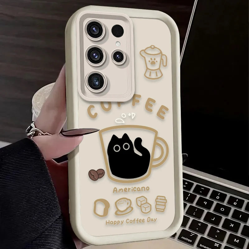PurrLatte Case – Cute Coffee Cat Protective Cover for Samsung Galaxy S Series