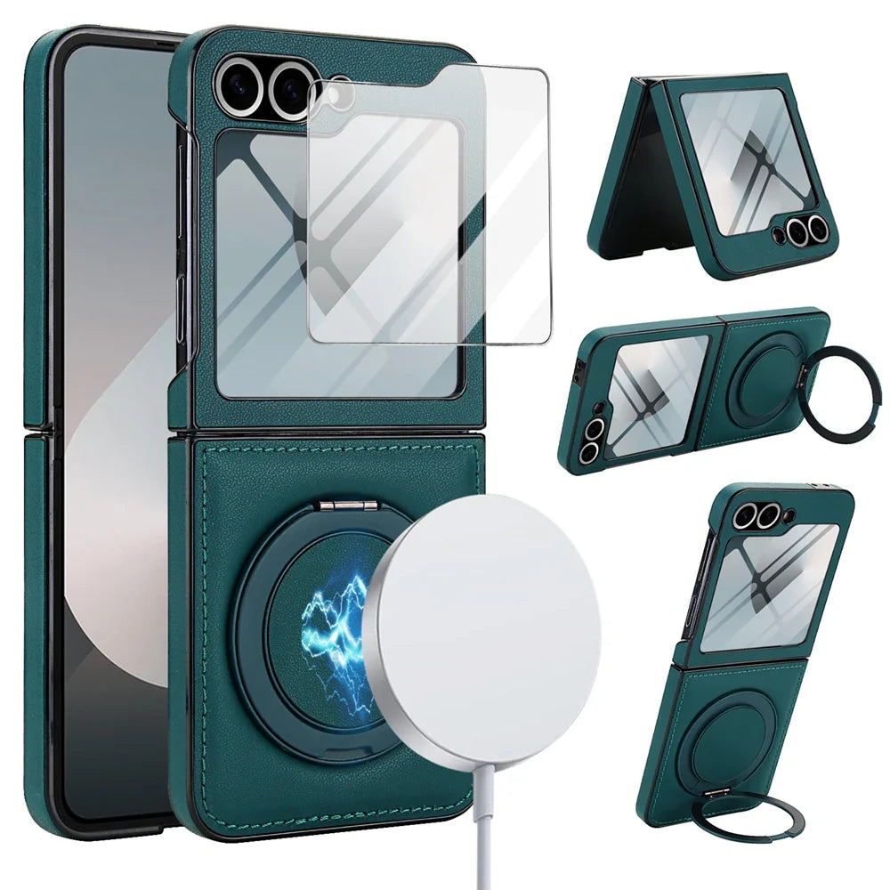 MagSafe Leather Ring Case with Screen Protector for Z Flip Series