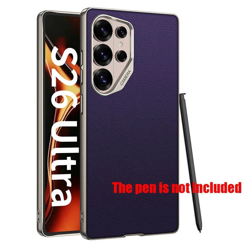 Samsung Galaxy S26 Ultra Leather Case – Plated Camera Frame Cover