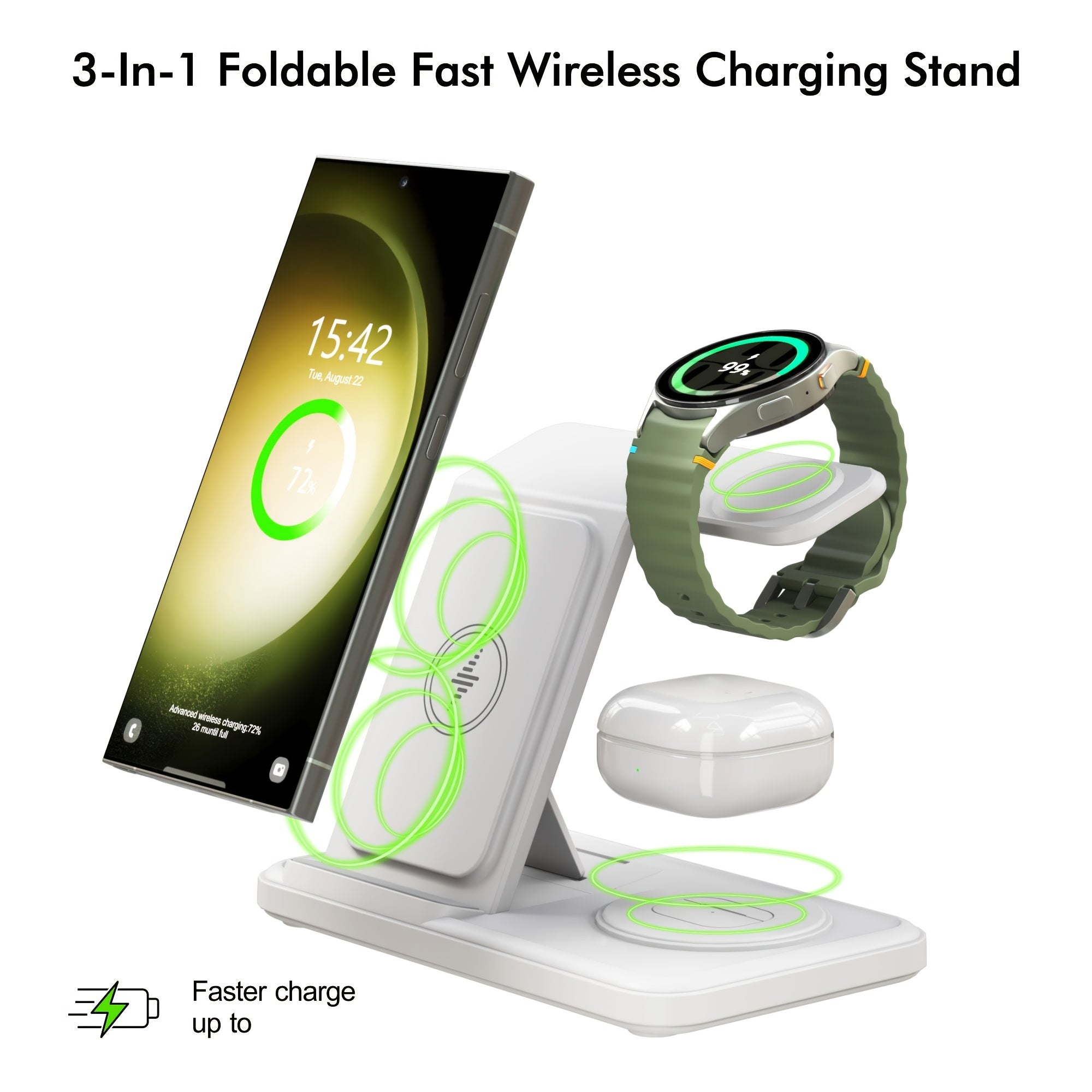 FlexCharge Station – 3-in-1 Foldable Wireless Charging Dock for Samsung Devices