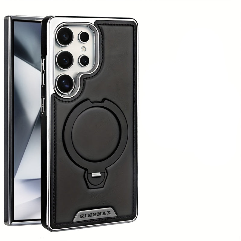 Samsung Galaxy S26 Ultra Leather Case – 360° Rotating Metal Stand Cover