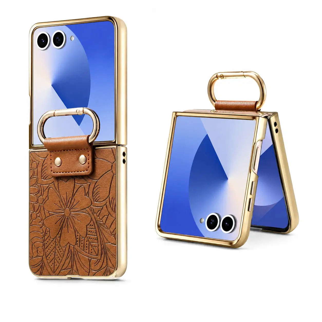 Samsung Galaxy Z Flip 8 Leather Floral Ring Holder Case