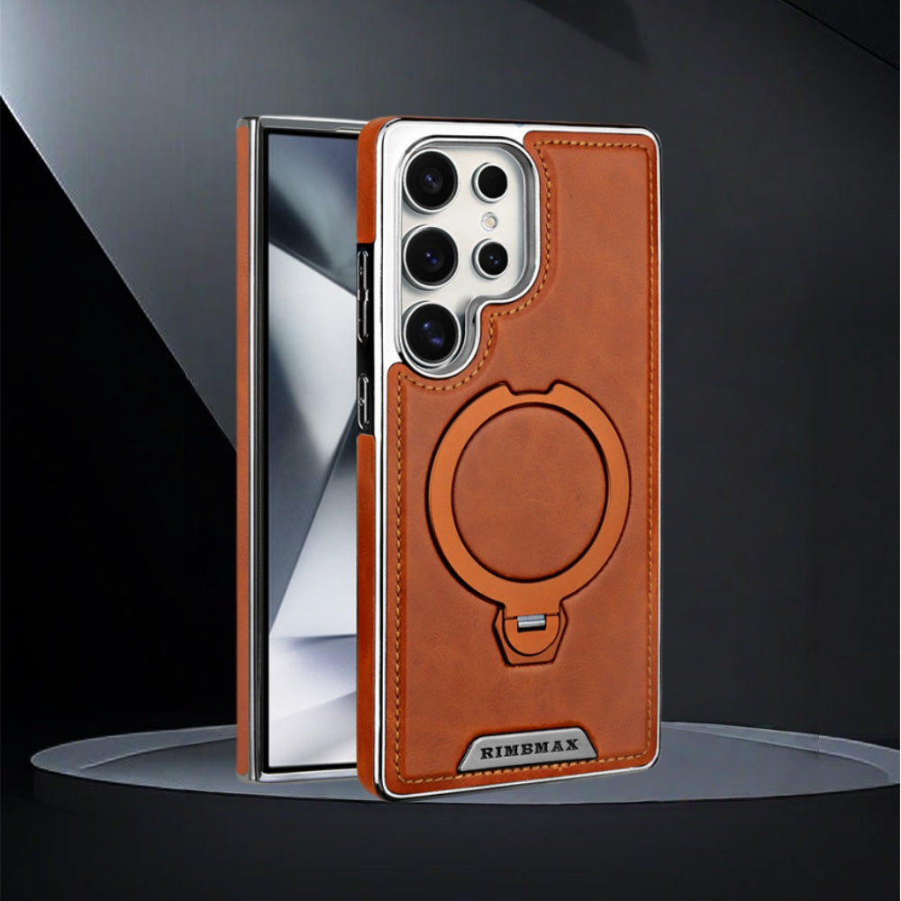 Samsung Galaxy S26 Ultra Leather Case – 360° Rotating Metal Stand Cover