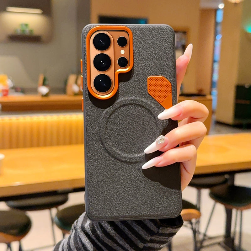 Samsung Galaxy S26 Ultra MagSafe Case – Orange Metal Lens Frame Cover