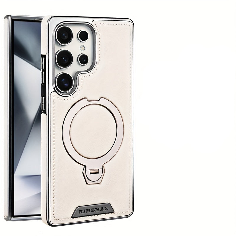 Samsung Galaxy S26 Ultra Leather Case – 360° Rotating Metal Stand Cover